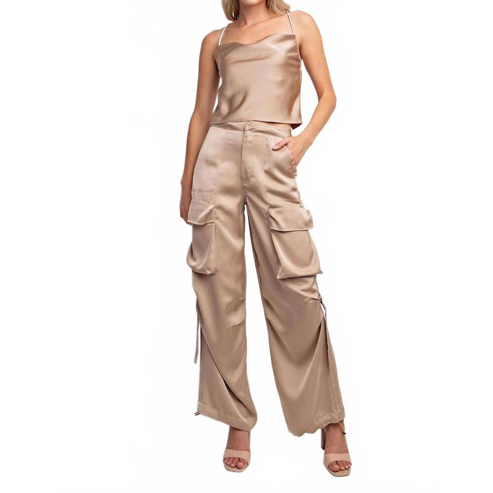 NEW EDIT BY NINE satin cargo pants in light grey - Picture 3 of 3